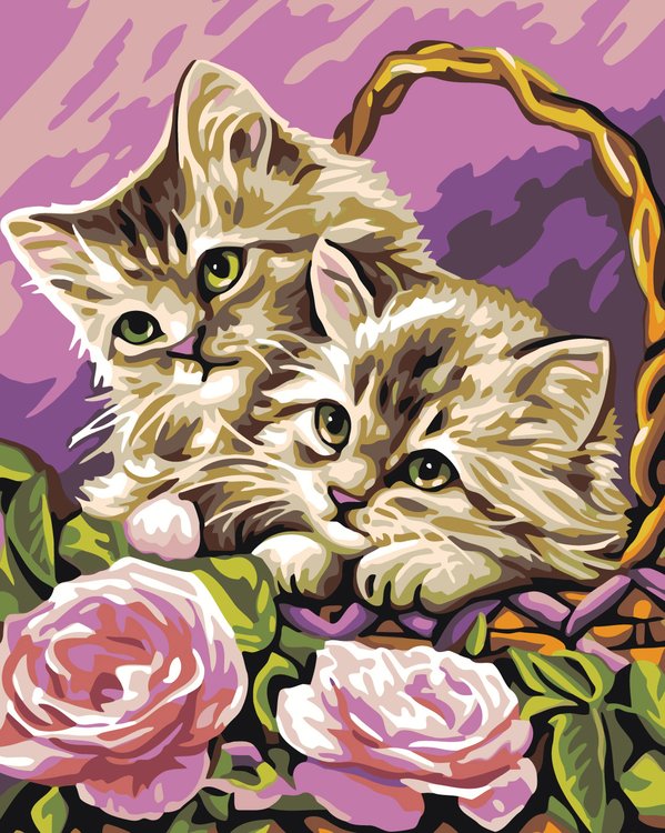 Картина по номерам «Котята в корзинке»