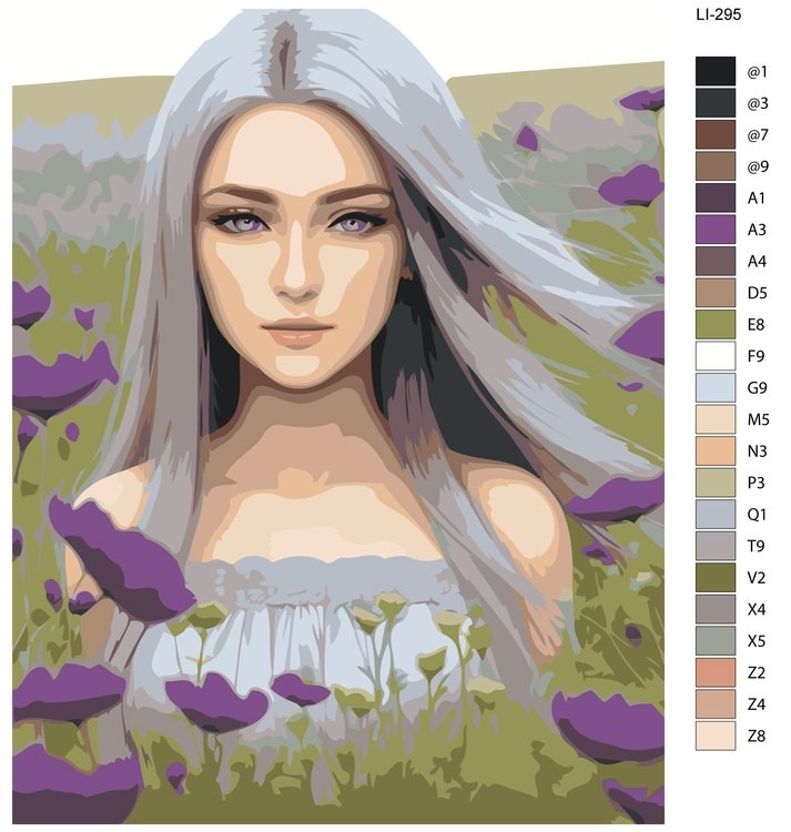 Картина по номерам «Девушка среди фиолетовых цветов» — картинка 2