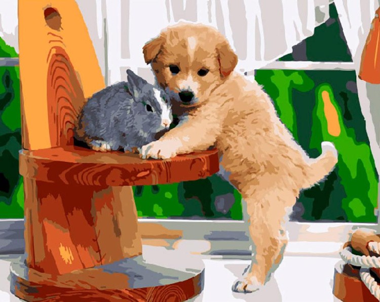 Картина по номерам «Щенок и кролик»