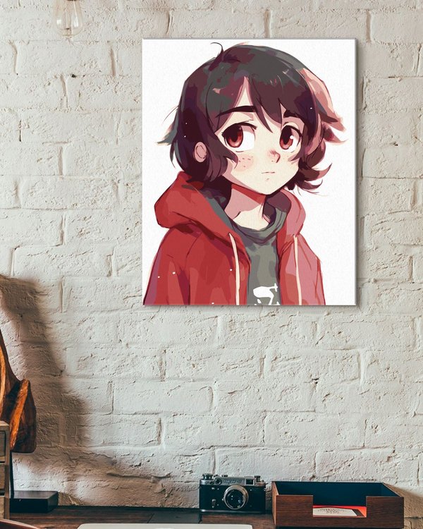 Картина по номерам «Мальчик в красной толстовке аниме» — картинка 3