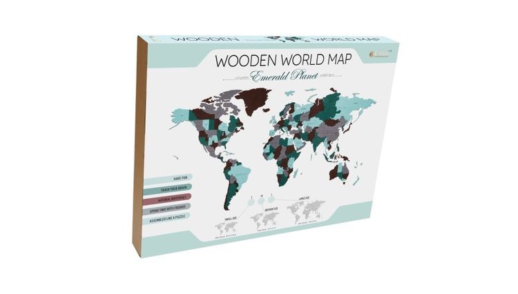 EWA Деревянная «Карта Мира» настенная, объемная 3 уровня, размер S (100x55 см), цвет: изумуруд — картинка 3