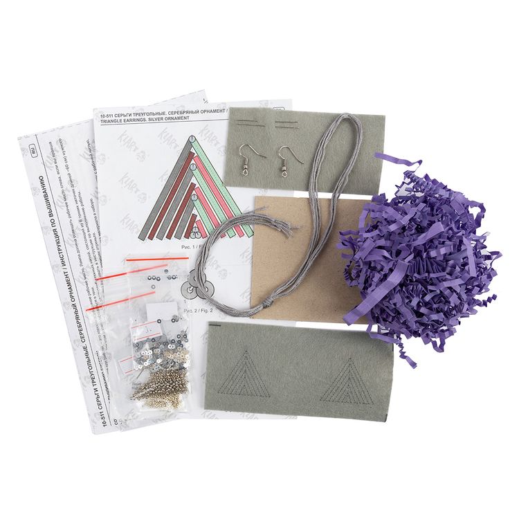 Набор для вышивания «Серьги треугольные. Серебряный орнамент» — картинка 2