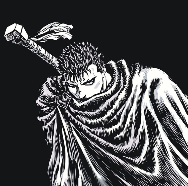 Картина по номерам «Берсерк Berserk манга аниме: Гатс чб»