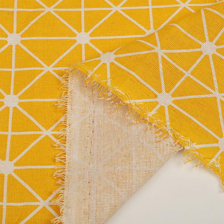 Ткань Лен, 140 г/м², 5 м x 150 см, цвет: желтый, геометрический принт, TBY — картинка 4