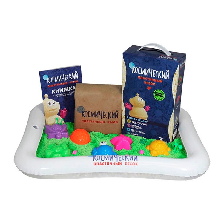 Космический песок 3 кг, зеленый (с песочницей и формочками) — картинка 5