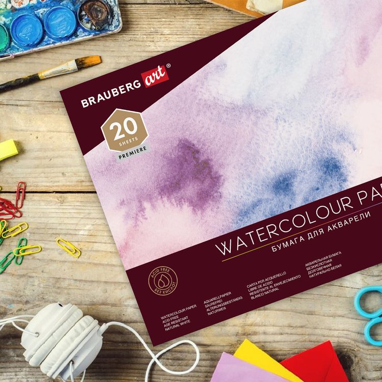 Альбом для акварели, бумага 300 г/м2, 270х390 мм, среднее зерно, 20 листов, склейка, BRAUBERG ART PREMIERE — картинка 6