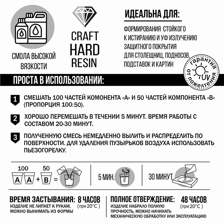 Эпоксидная смола для твердого защитного слоя 1500 г, CraftHardResin — картинка 2