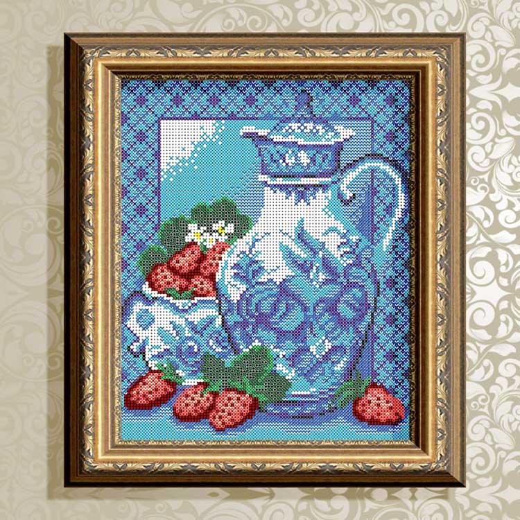 Рисунок на ткани «Гжель. Клубника» — картинка 2