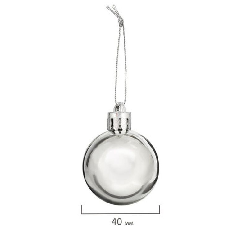 Шары елочные, набор 12 шт., пластик, 4 см, серебристые, глянец, подвес — картинка 4