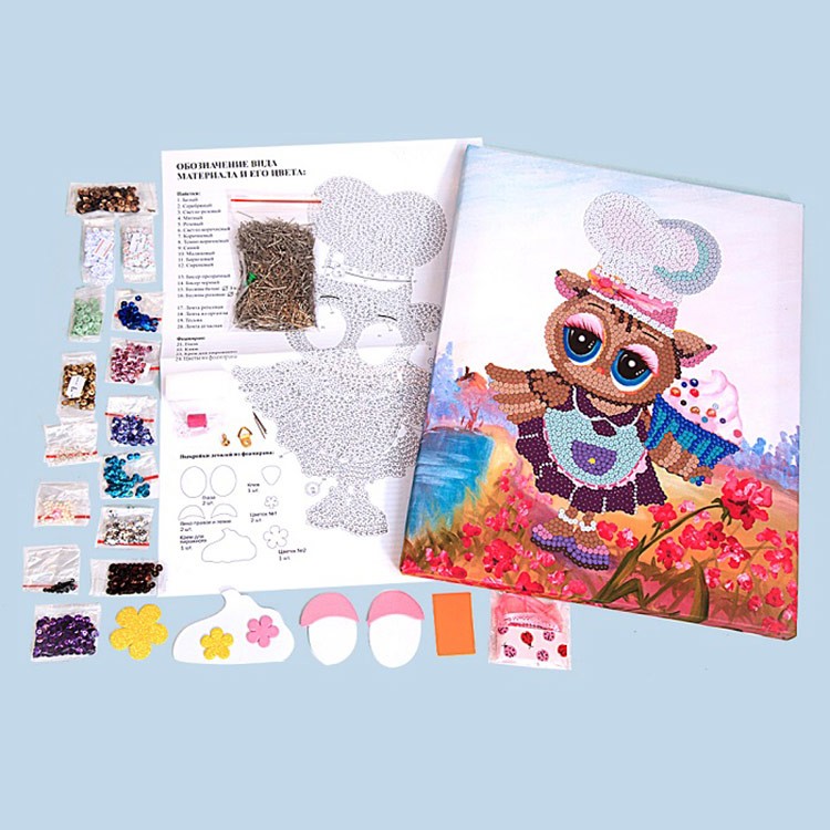 Картина на холсте из пайеток «Поваренок Совушка» — картинка 2