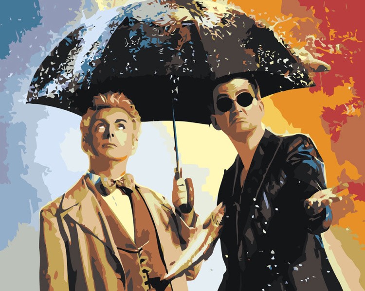 Картина по номерам «Благие знамения: Азирафель и Кроули с зонтом»
