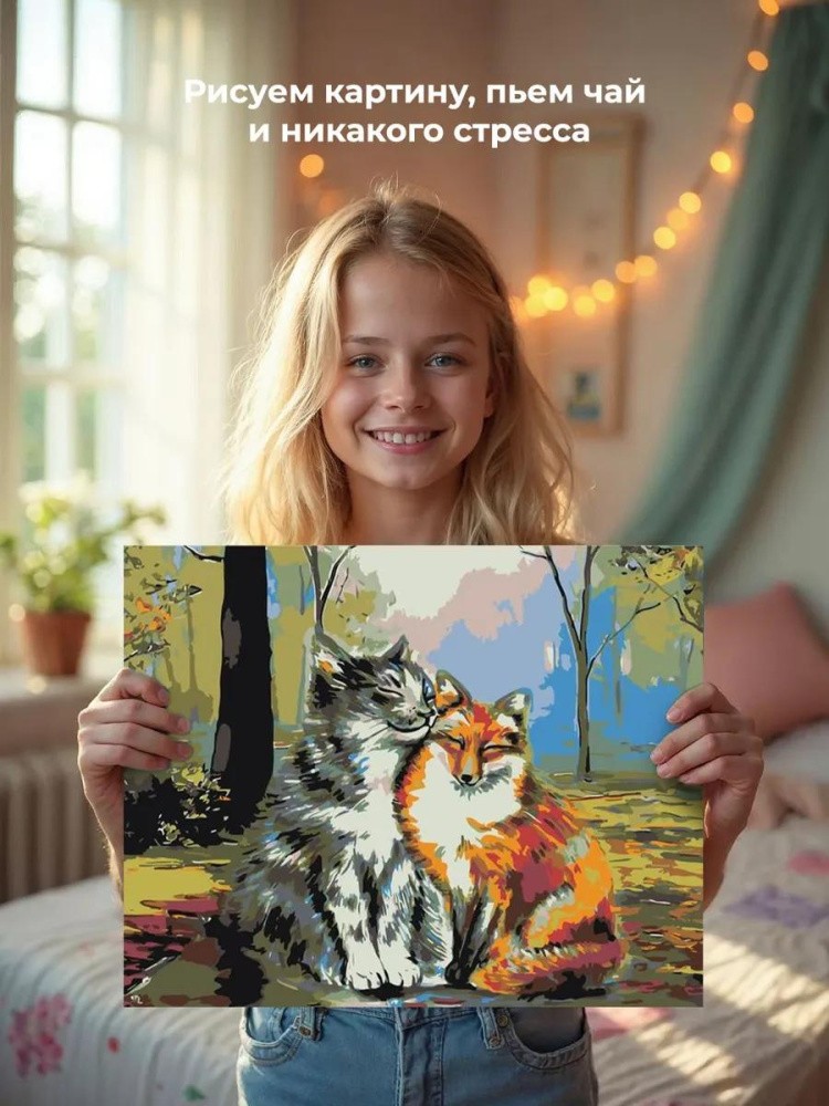 Картина по номерам «Кот и лиса» — картинка 7