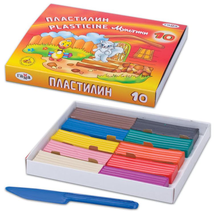 Пластилин классический Gamma «Мультики», 10 цветов, 200 г, со стеком — картинка 2