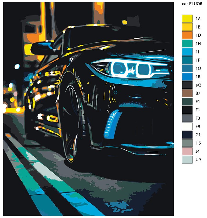 Картина по номерам, светящаяся в темноте «Машина BMW, неон» — картинка 4