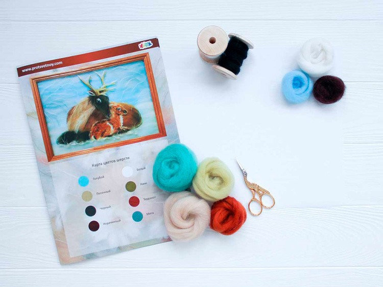 Картина шерстью «Олени» — картинка 3