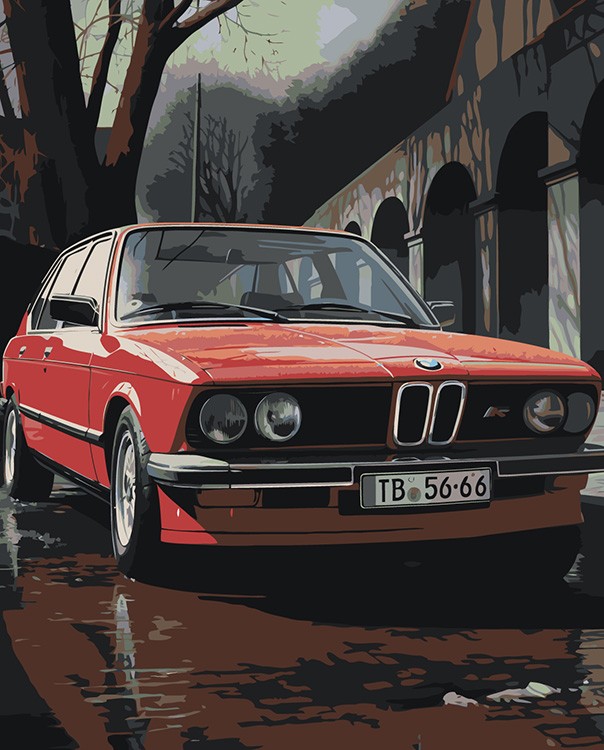 Картина по номерам «Машины: Красная БМВ на улице»