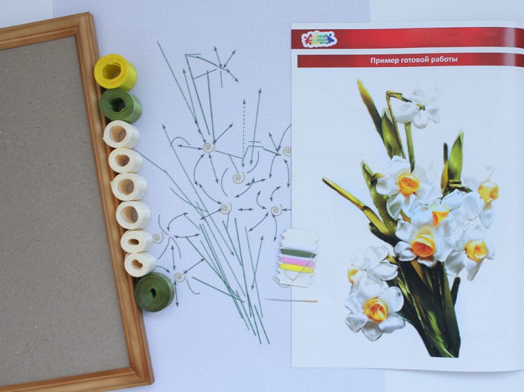 Вышивка лентами «Нарциссы» — картинка 2
