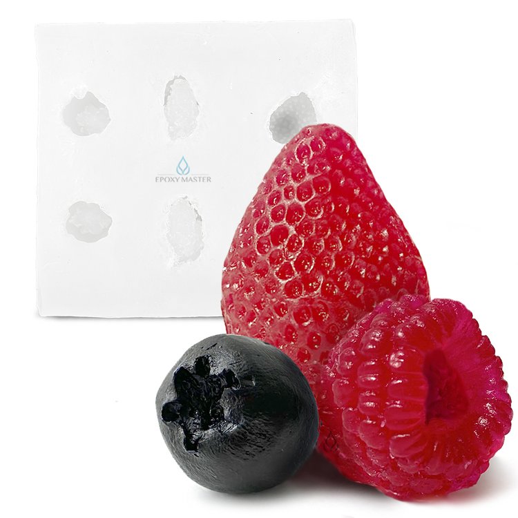 Силиконовый молд - Набор ягод: клубника, малина, голубика (6 штук), 1 молд