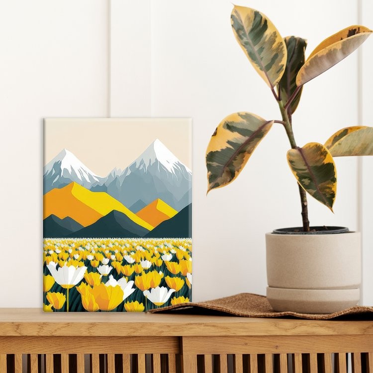 Картина по номерам с поталью «Цветущие поля в горах» — картинка 4