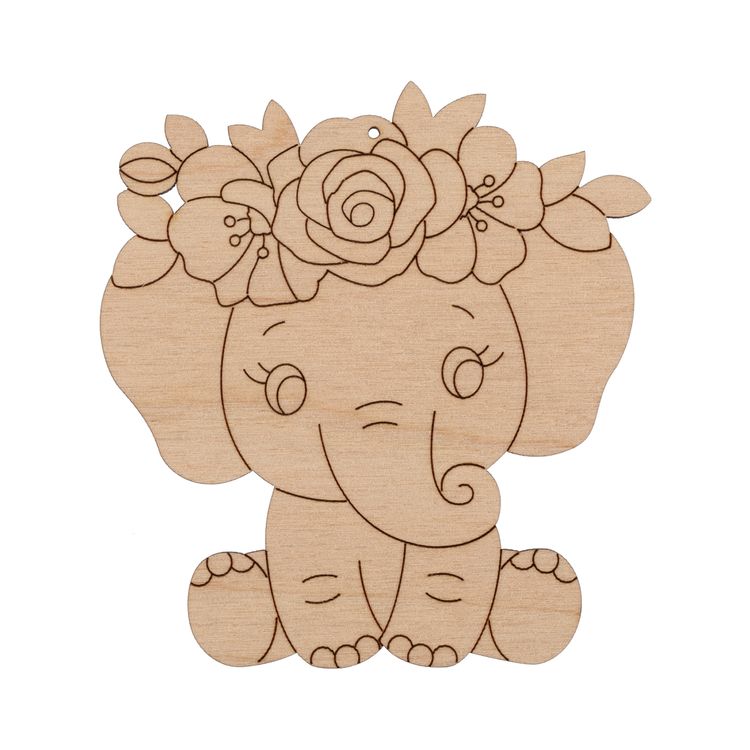 Подвеска «Слонёнок с цветами», фанера, 0,3 см, 8,2х9 см, 1 шт., Mr. Carving