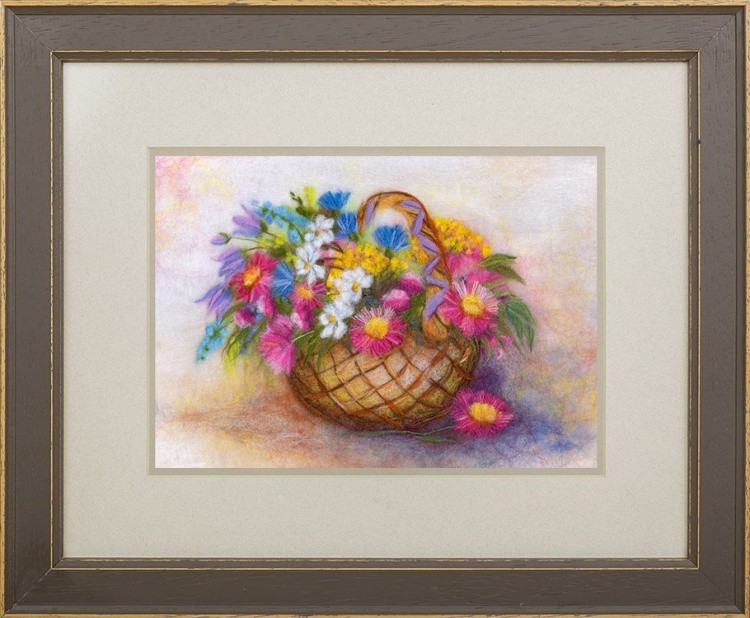 Картина шерстью «Корзина с цветами» — картинка 2