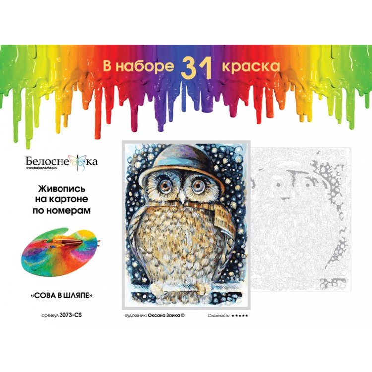 Картина по номерам «Сова в шляпе» — картинка 3