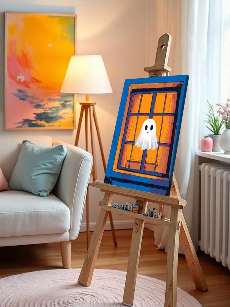 Картина по номерам «Ужасы: милое привидение в окне арт» — картинка 10