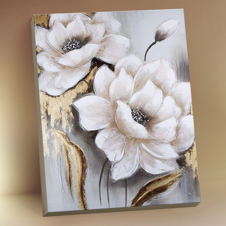 Картина по номерам с поталью «Белые цветы»