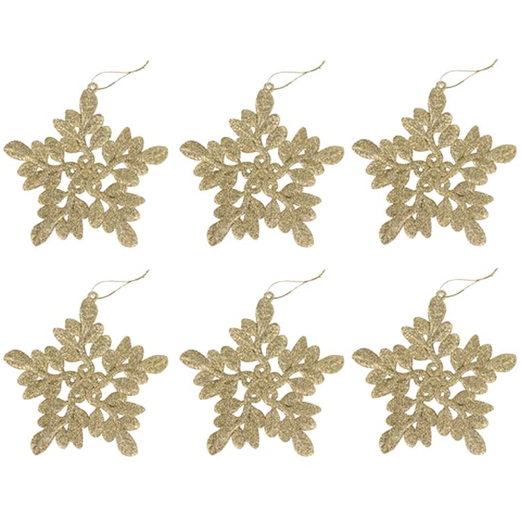 Украшение елочное подвесное «Снежинка золотистая», 6 шт., 11 см, глиттер — картинка 3