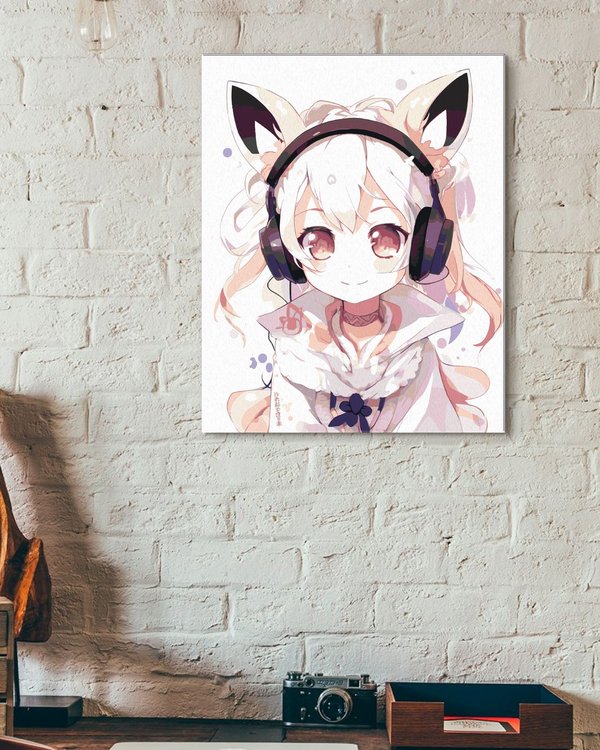 Картина по номерам «Милая аниме девочка-кошка в наушниках» — картинка 3