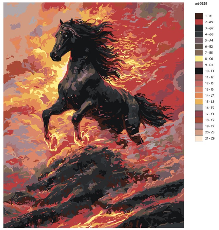 Картина по номерам Черная огненная лошадь Символ года — картинка 2