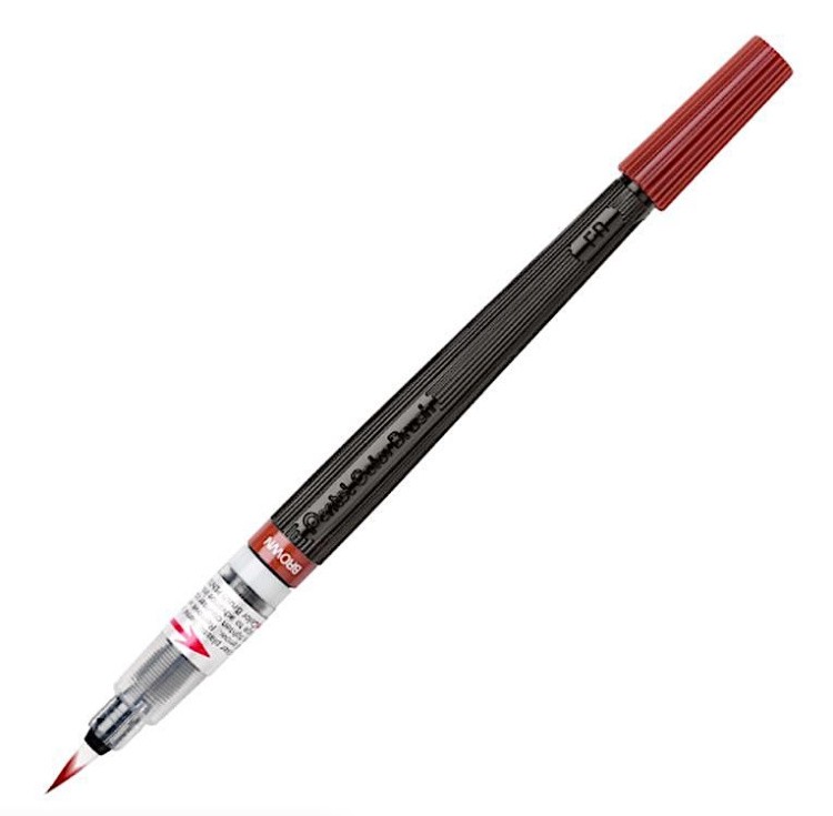 Кисть с краской Colour Brush, 1-10 мм, 5 мл, цвет: коричневый, Pentel