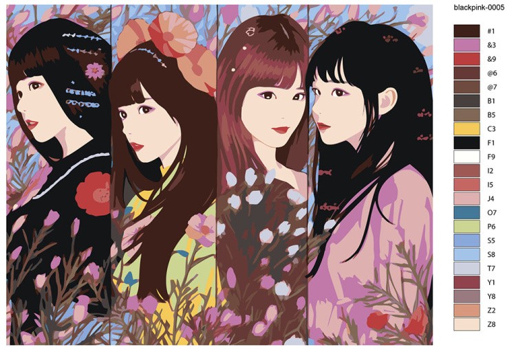 Картина по номерам «Группа BlackPink Блэк Пинк: Джису, Дженни, Роза и Лиса 3» — картинка 2