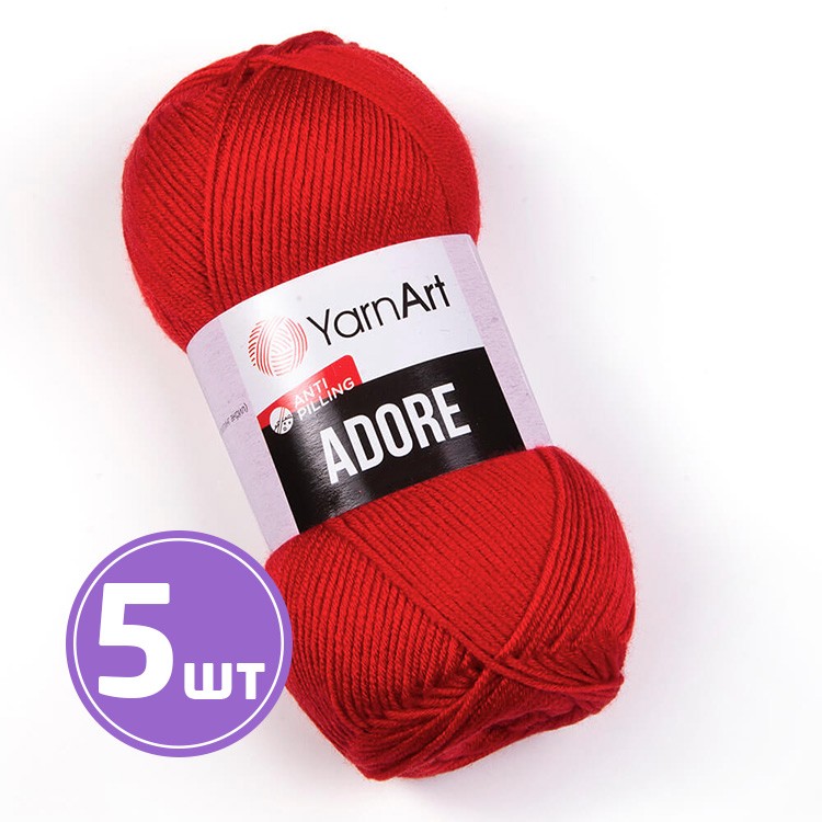 Пряжа YarnArt Adore (371), алый, 5 шт. по 100 г