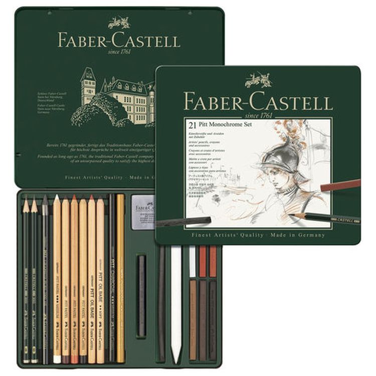 Набор художественный FABER-CASTELL «Pitt Monochrome», 21 предмет, металлическая коробка — картинка 2