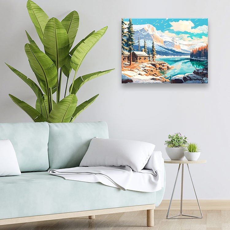 Картина по номерам с серебряной поталью «Домик у горного озера» — картинка 5