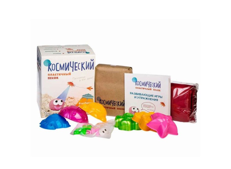 Космический песок 1 кг, желтый (с песочницей и формочками) — картинка 4