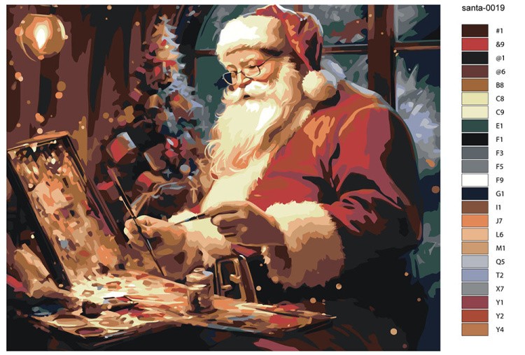 Картина по номерам «Новогодняя: Дед Мороз рисует картину» — картинка 2