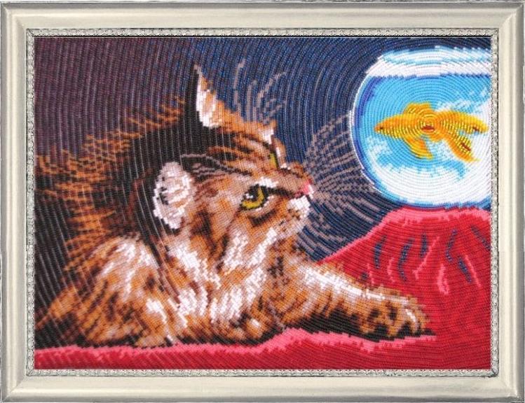 Набор для вышивания бисером «Котенок и золотая рыбка»