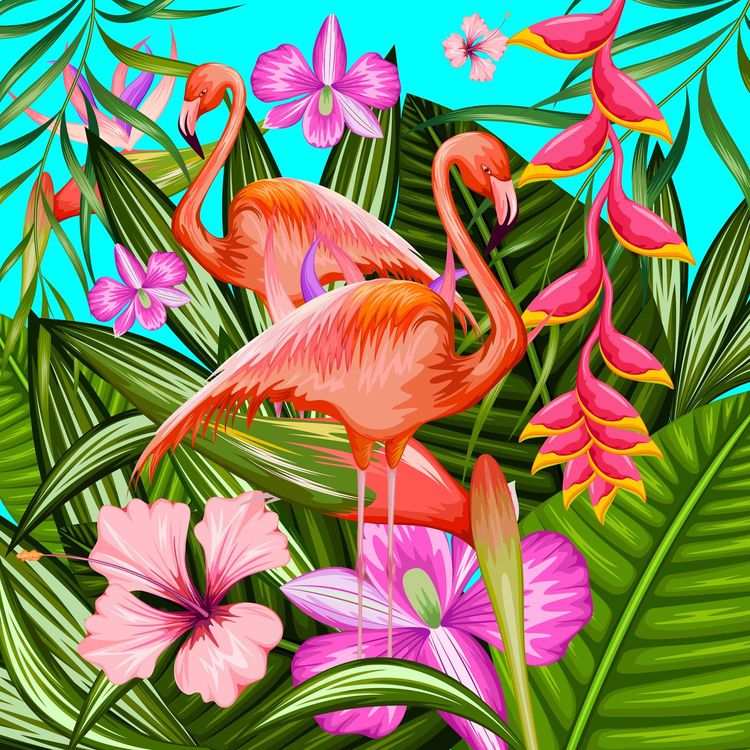 Алмазная вышивка «Тропические фламинго»