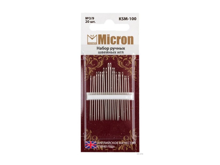 Набор ручных швейных игл Micron №3/9, 20 шт., арт. KSM-100