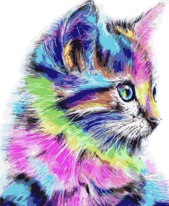 Алмазная вышивка «Разноцветная кошка»