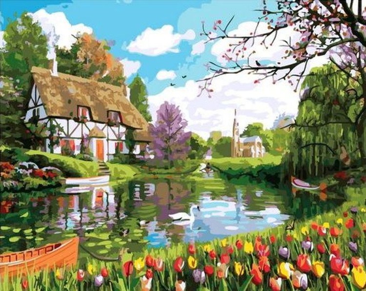 Картина по номерам «Дом у реки»