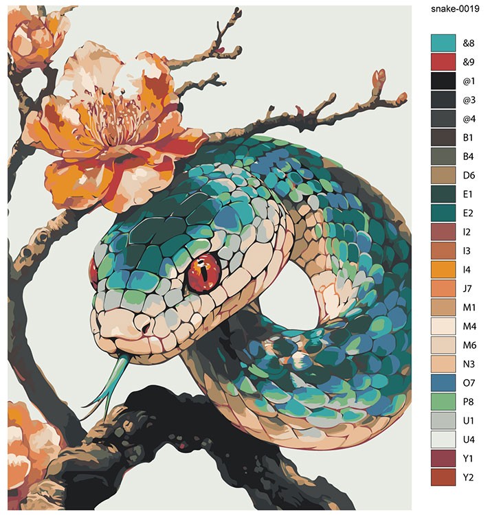 Картина по номерам «Зеленая змея и сакура, животные 40x50» — картинка 2