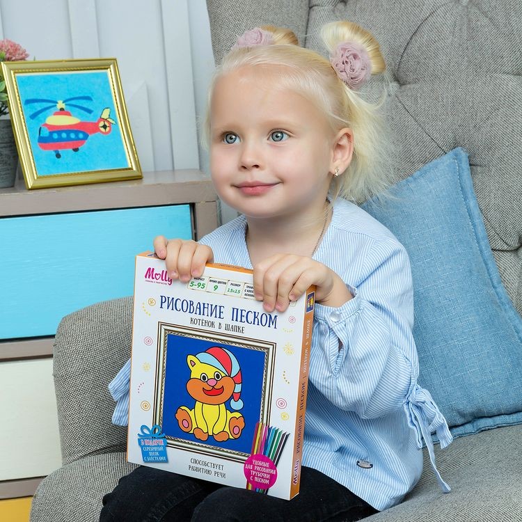 Набор для раскрашивания цветным песком «Котенок в шапке» — картинка 4