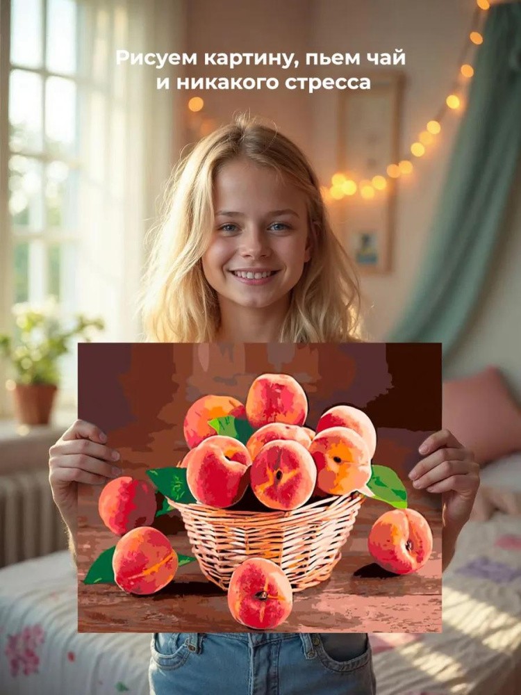 Картина по номерам «Корзина с персиками» — картинка 6