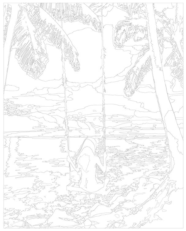 Картина по номерам «Природа: Девушка на качелях на берегу моря с пальмами 2» — картинка 3