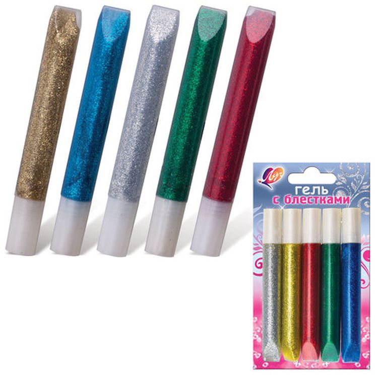 Гели «Блеск», с блестками, 5 цв., туба 10 мл, Луч — картинка 2