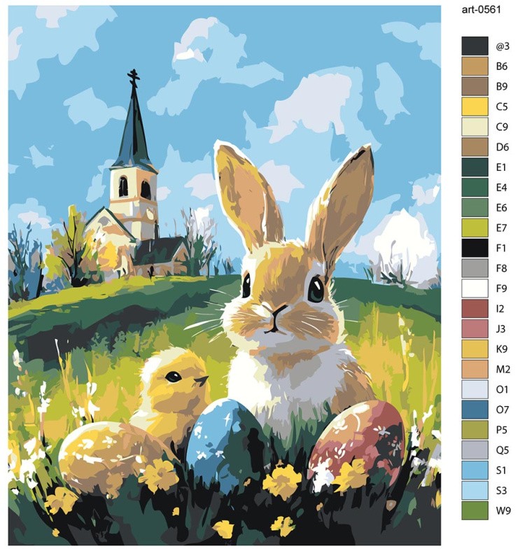 Картина по номерам «Религия: Пасха, кролик и церковь, весна» — картинка 2
