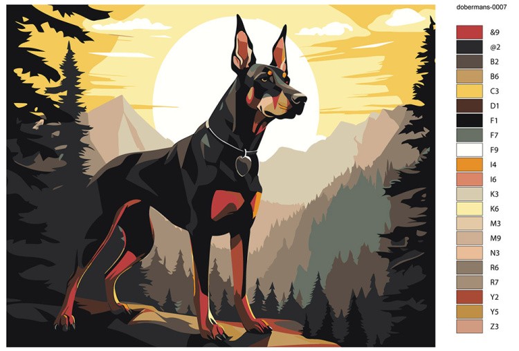 Картина по номерам «Собака доберман в горном лесу» — картинка 2